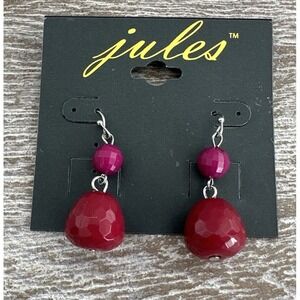 NEW Pink Double Ball Drop Earrings Chunky Statement Retro Mod Dangle